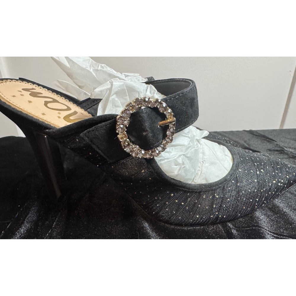 Sam Edelman Halo Womens Black Tulle Mule Stiletto Rhinestone Buckle Size 11